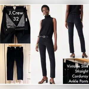 J.Crew Black Vintage Slim Straight Corduroy Ankle Pants Jeans 32 14